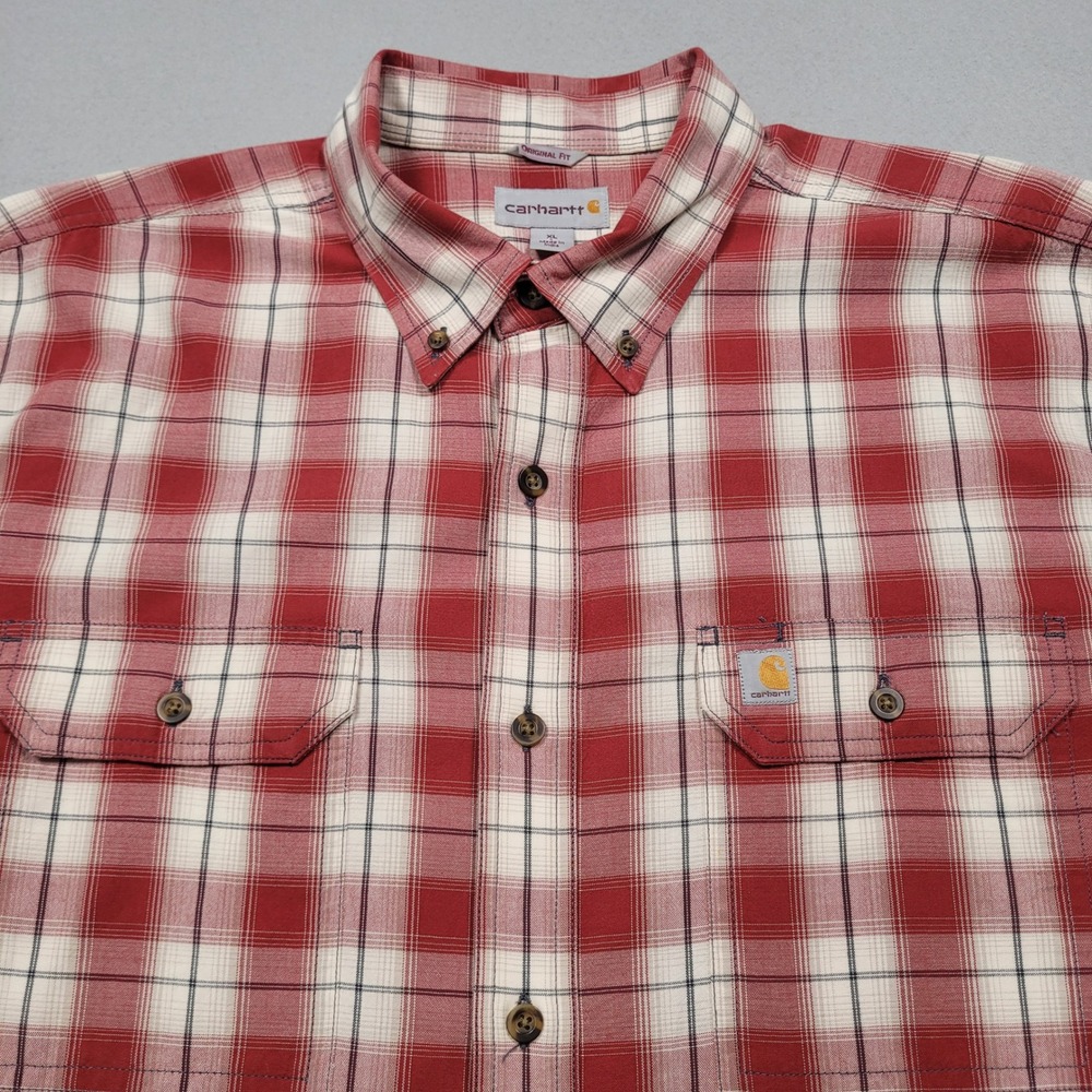 Carhartt Mens XL Original Fit Plaid Short Sleeve Button Down Shirt Red 104175